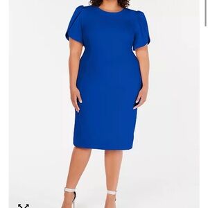 Calvin Klein Blue Tulip Sleeve Sheath Dress Size 22W